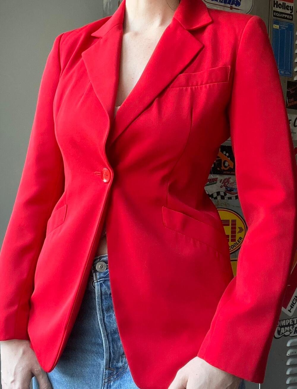 Vintage 90s Red Blazer | Tailored Single Button Jacket | Career Core | Size S/M